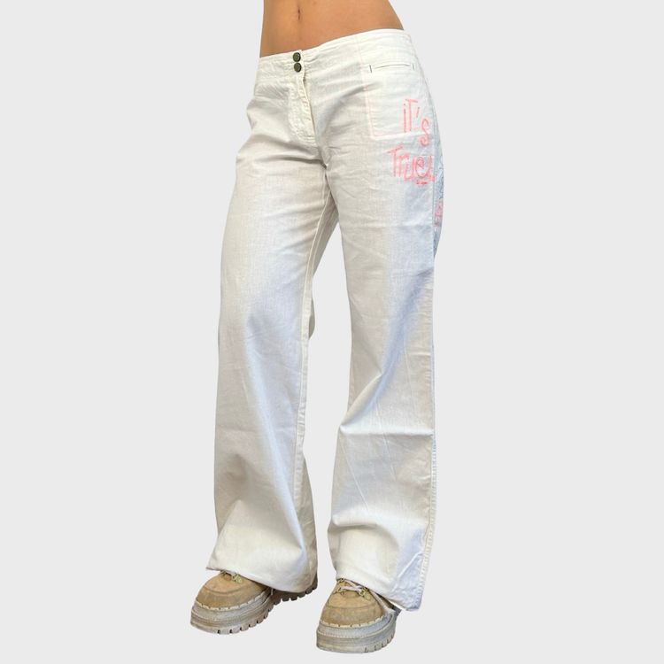 Cop Copine White Linen Wide Leg Trousers - L image 3