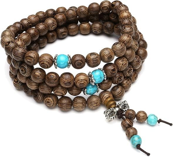 Wooden Bead Bracelet With Turquoise Beads