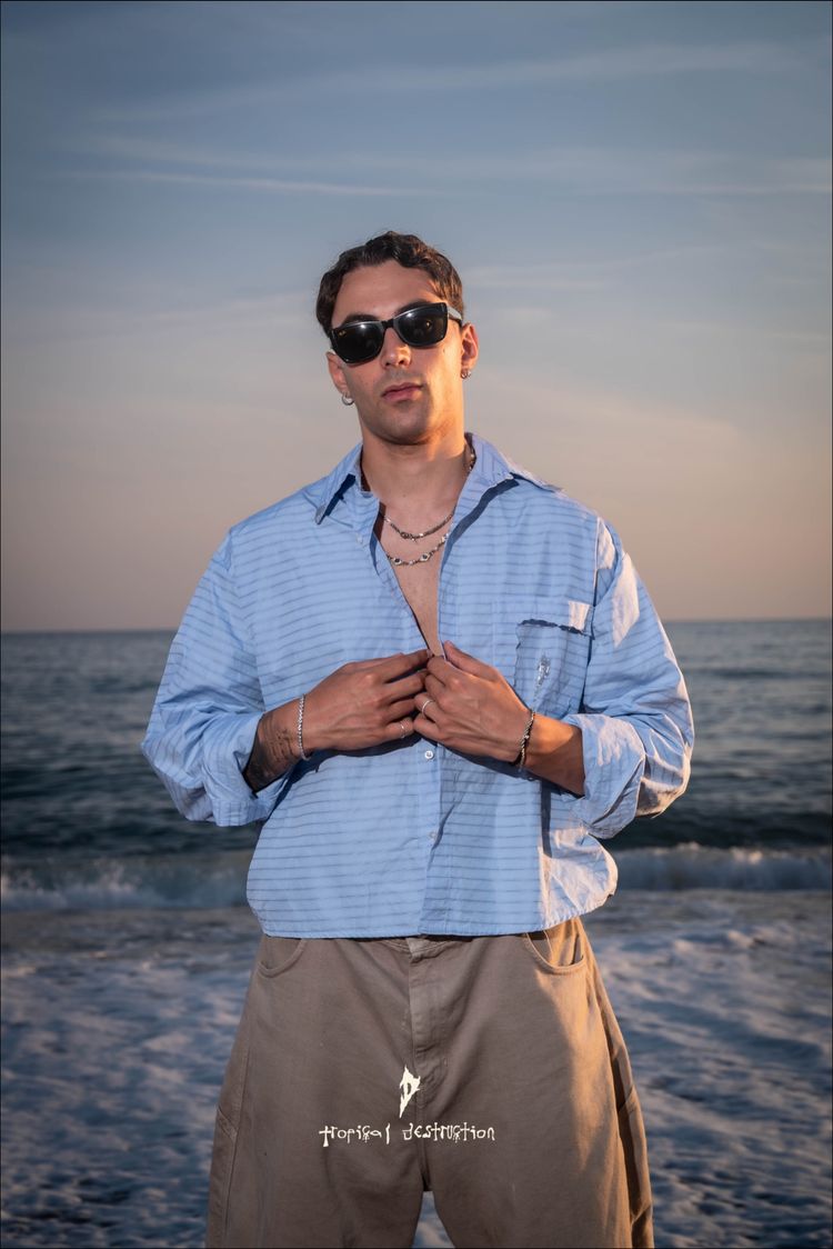 Light Blue Striped Shirt And Beige Pants