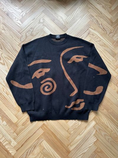 Sweet Sktbs Black Sweater With Abstract Face Design