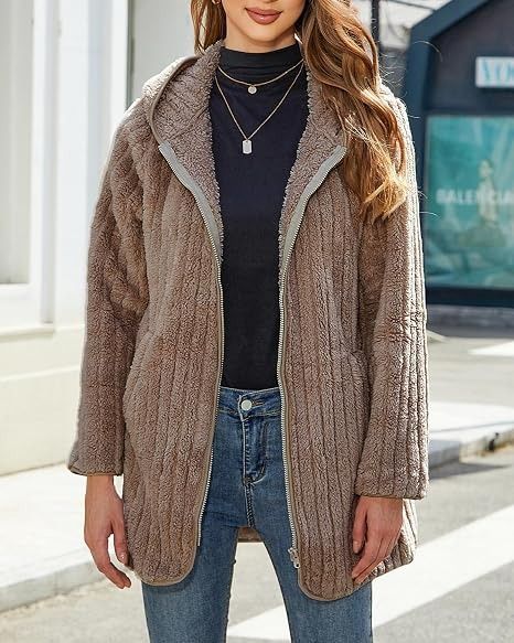 Brown Hooded Zip-Up Fleece Jacket image 1