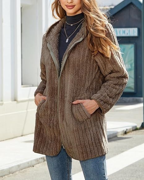 Brown Hooded Zip-Up Fleece Jacket image 2