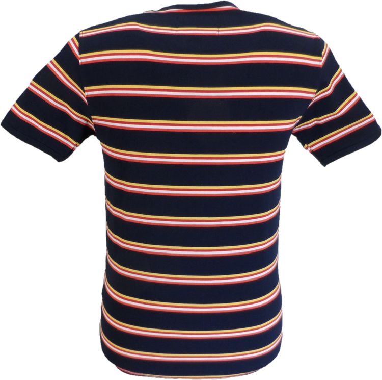 Mens Navy/Red/Yellow/White 60s 70s Retro Mod Striped T Shirt 2