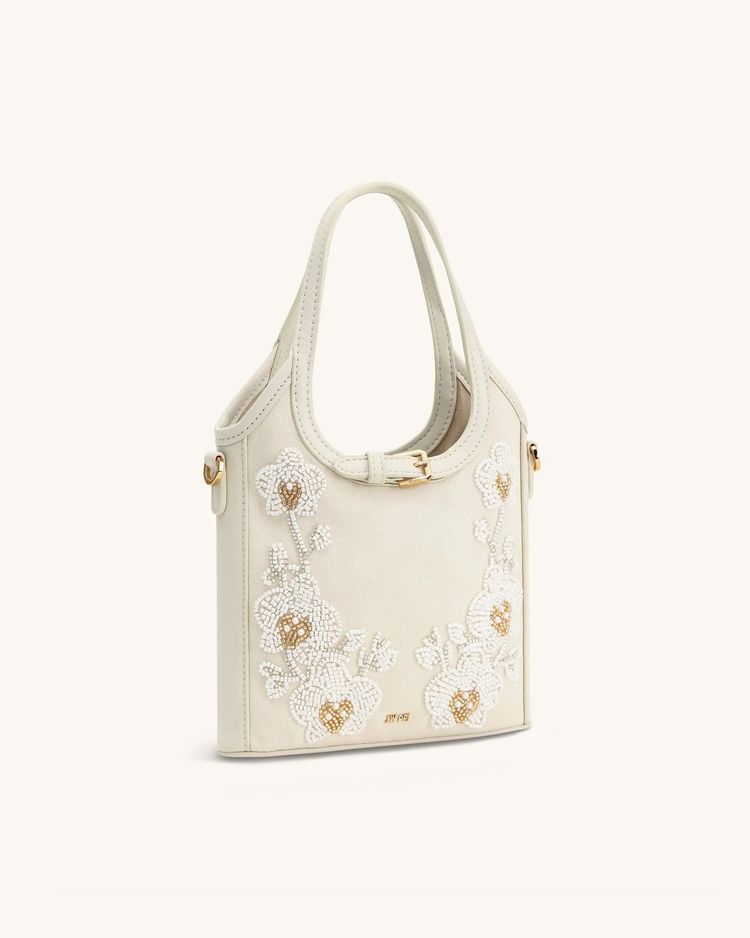 Immagine di White Handbag With Floral Bead Embroidery 4