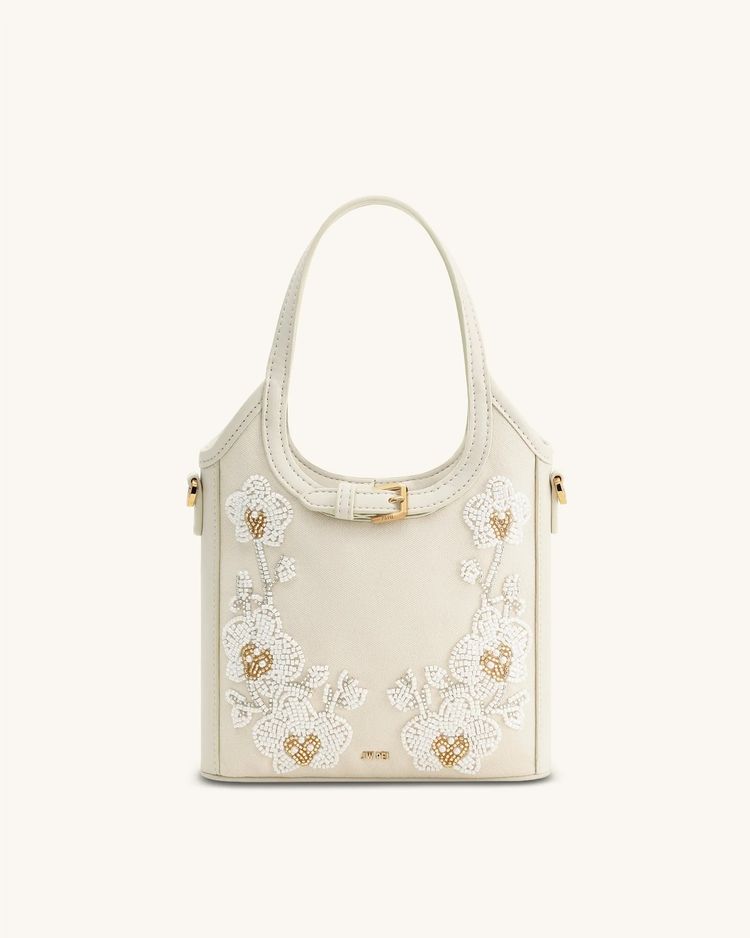White Handbag With Floral Bead Embroidery image 1