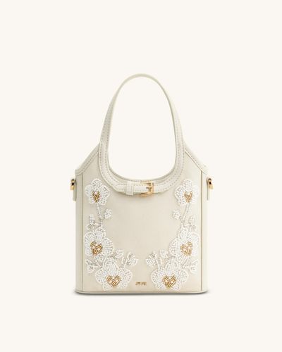 White Handbag With Floral Bead Embroidery