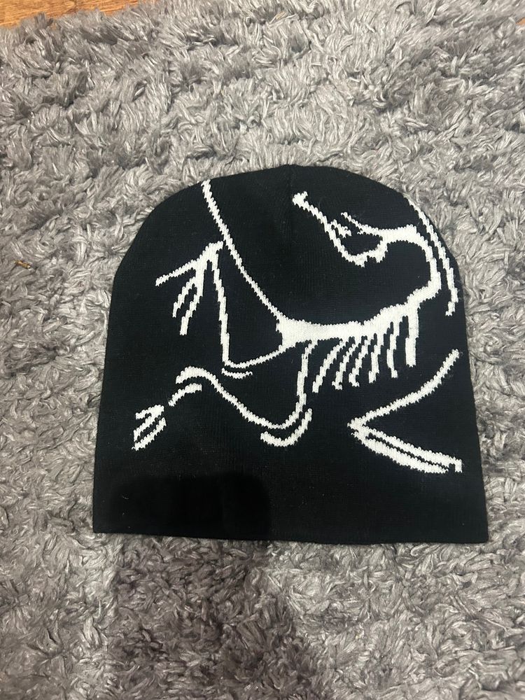 Black Beanie With White Abstract Design