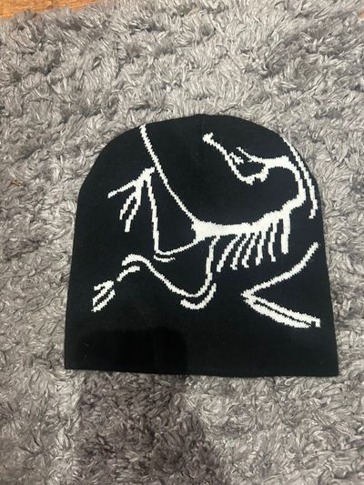 Black Beanie With White Abstract Design