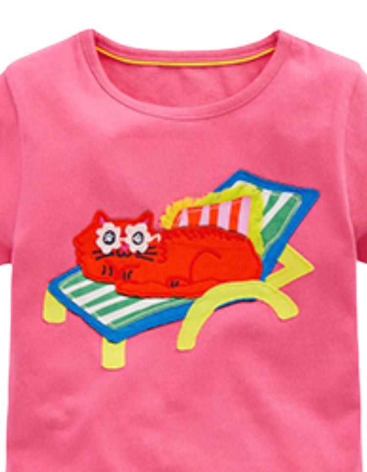 Mini Boden Girls Short Sleeve Applique Cotton T-Shirt Pink Lounge Cat imagen 6