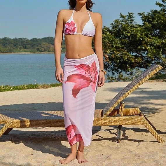 Pink Floral Bikini Set With Matching Sarong