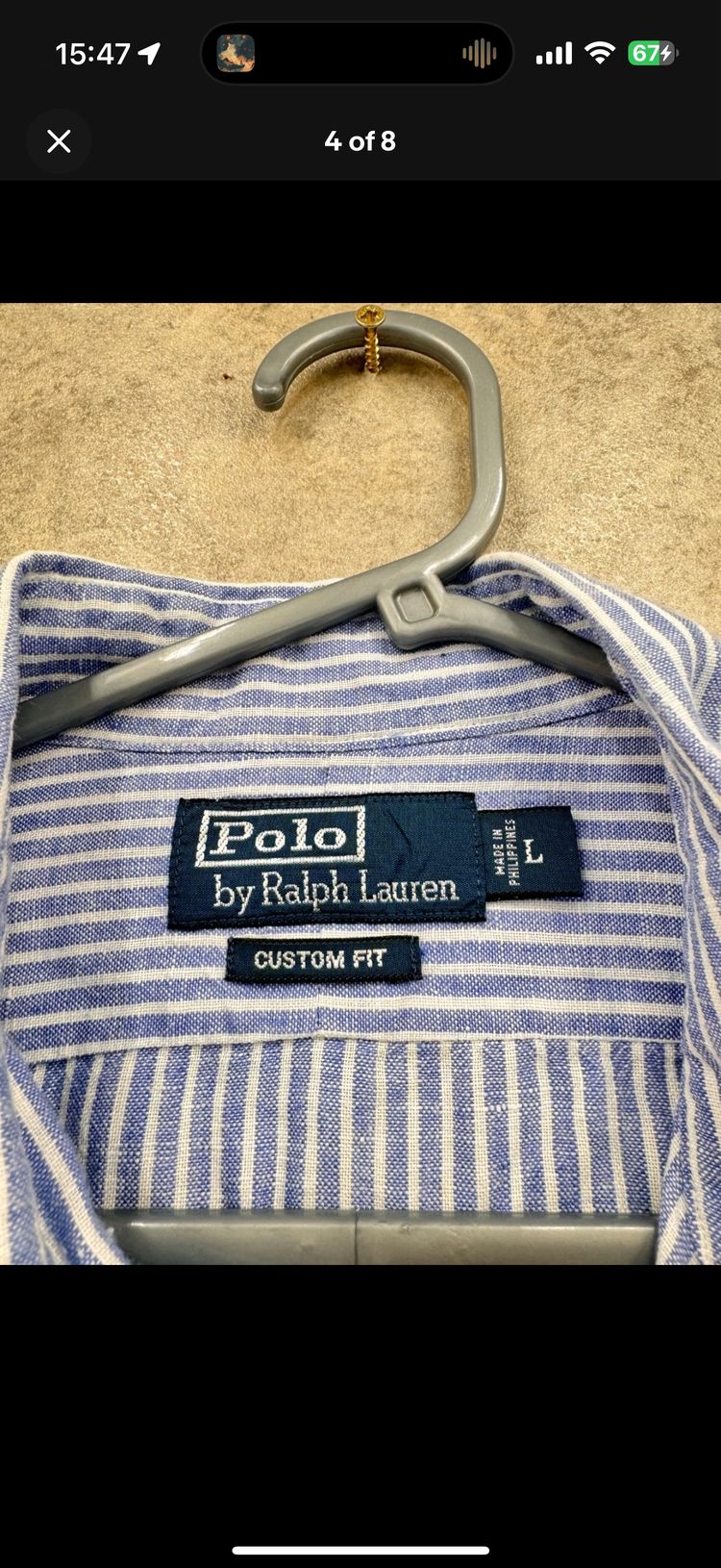 Immagine di Polo Ralph Lauren 100% Linen Shirt Men’s Large Blue White Long Sleeve Custom  2