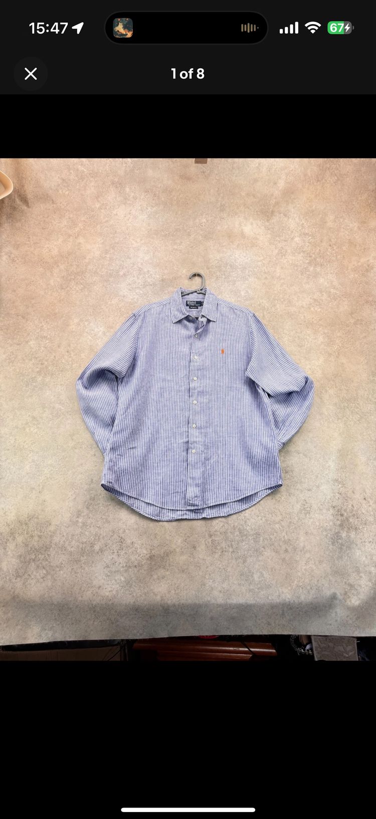 Polo Ralph Lauren 100% Linen Shirt Men’s Large Blue White Long Sleeve Custom 