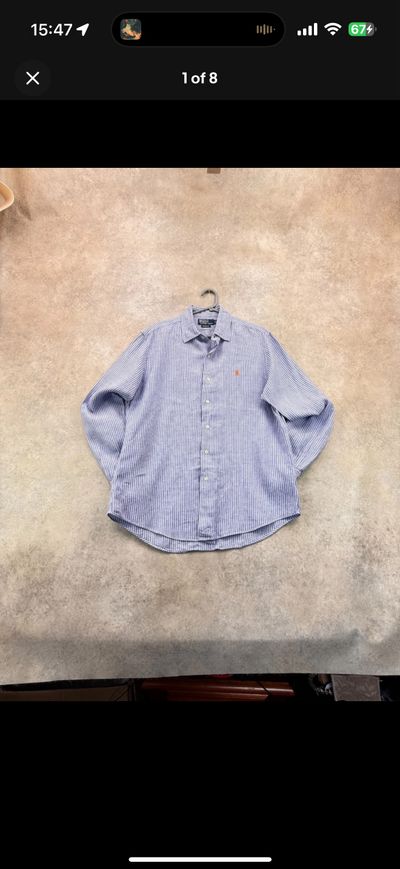 Polo Ralph Lauren 100% Linen Shirt Men’s Large Blue White Long Sleeve Custom