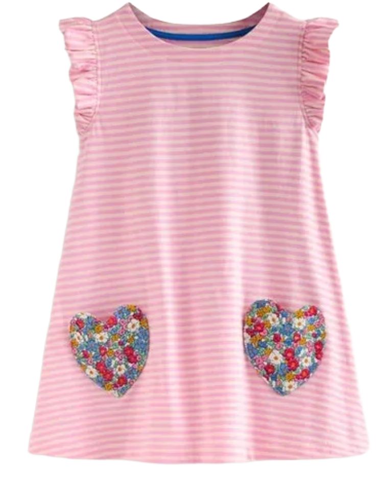 Mini Boden Girls Heart Pocket Frill Tunic In Pink image 1