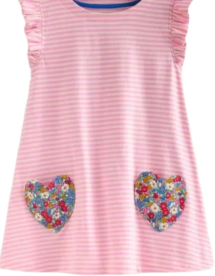 Mini Boden Girls Heart Pocket Frill Tunic In Pink obraz 2