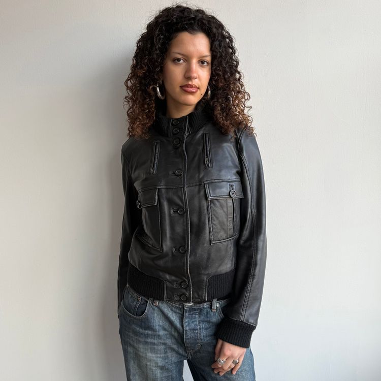 Black leather cargo bomber - Size M