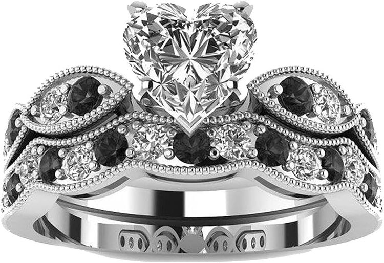 Silver Ring With Heart-Shaped And Round Stones image 1