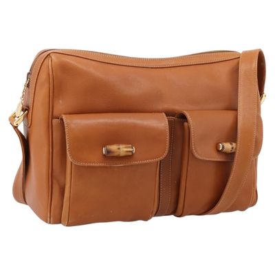 GUCCI Bamboo Shoulder Bag Leather Brown Gold Auth ep16426 - Jerrillo