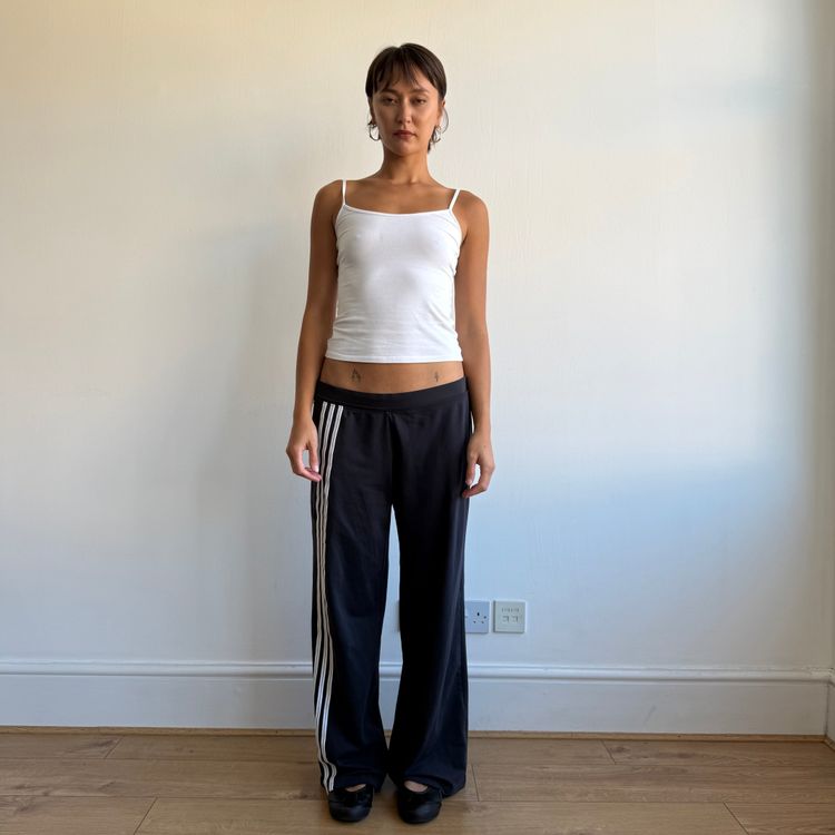 Navy Adidas 3 stripe wide leg yoga pants - Size L image 1