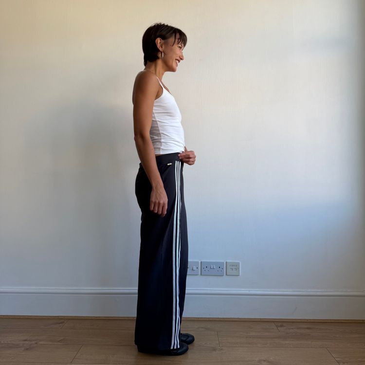 Navy Adidas 3 stripe wide leg yoga pants - Size L image 5