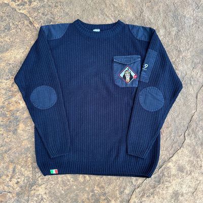 Navy Blue Sweater With Elbow Patches And Chest Pocket