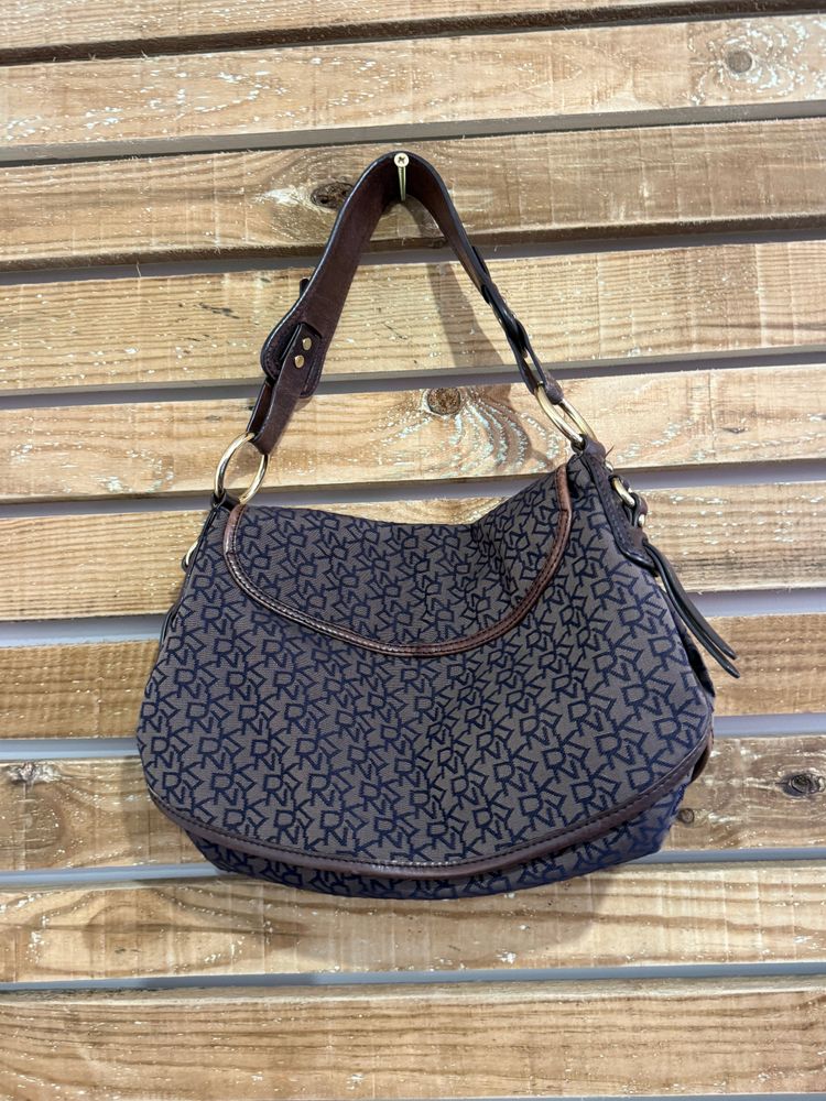 Vintage Y2K DKNY shoulder bag. Monogram brown leather trim. 5