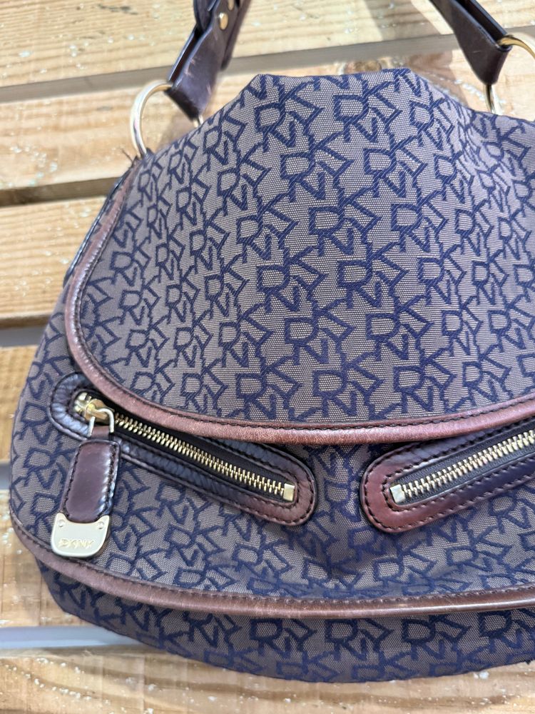 Vintage Y2K DKNY shoulder bag. Monogram brown leather trim. 2