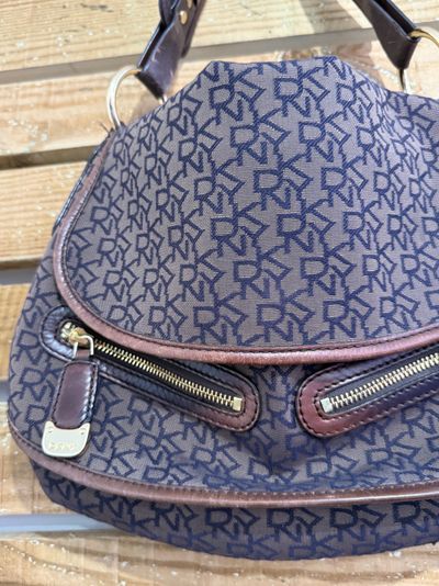 Vintage Y2K DKNY shoulder bag. Monogram brown leather trim. 2