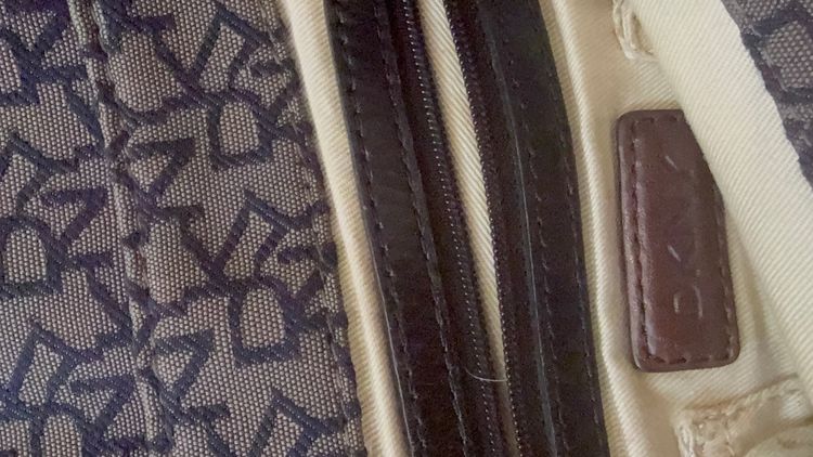 Vintage Y2K DKNY shoulder bag. Monogram brown leather trim. 6