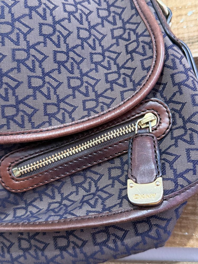 Vintage Y2K DKNY shoulder bag. Monogram brown leather trim. 3