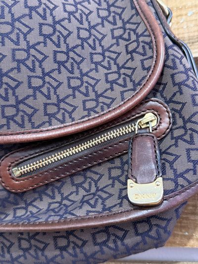 Vintage Y2K DKNY shoulder bag. Monogram brown leather trim. 3