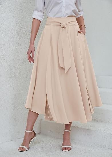 Beige Midi Skirt With Belt