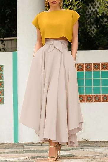 Beige Midi Skirt With Belt imagen 4
