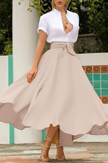 Beige Midi Skirt With Belt imagen 3