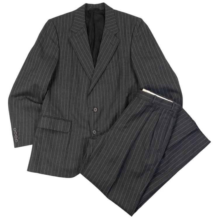 Vintage 80s Dior Monsieur Pinstripe Wool Jacket & Trousers Suit Set Size S image 1