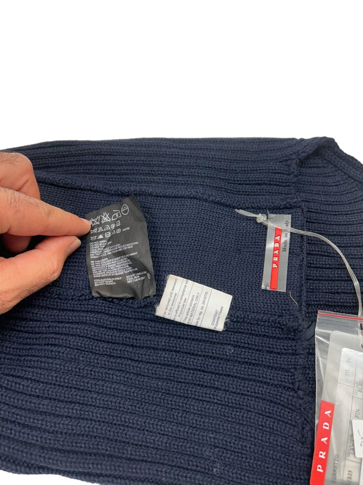 Prada Linea Rossa Blue Ribbed Wool Balaclava With Soft Nylon Peak & Panelling 3