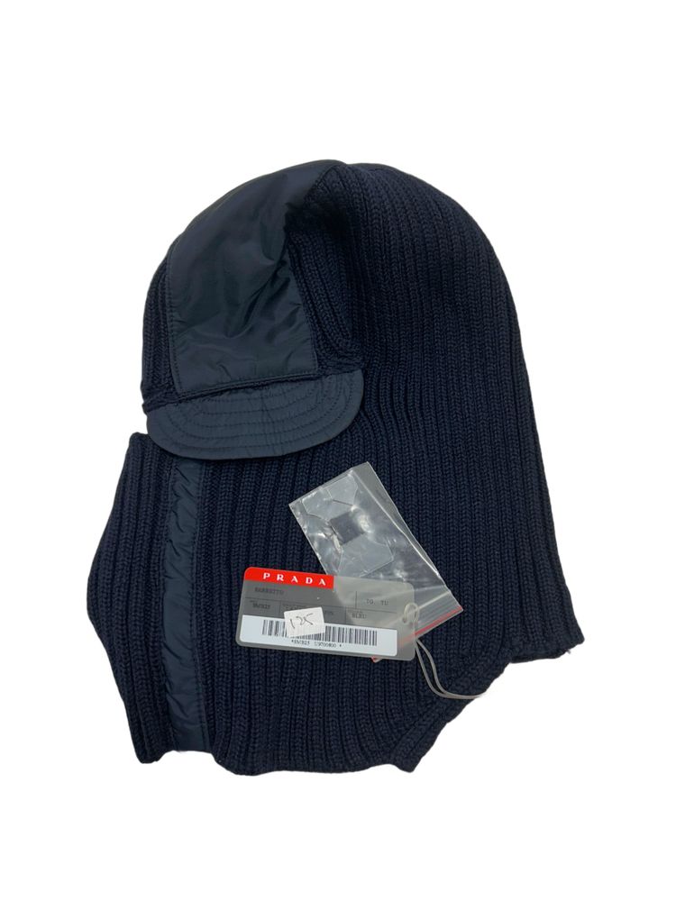 Prada Linea Rossa Blue Ribbed Wool Balaclava With Soft Nylon Peak & Panelling 2