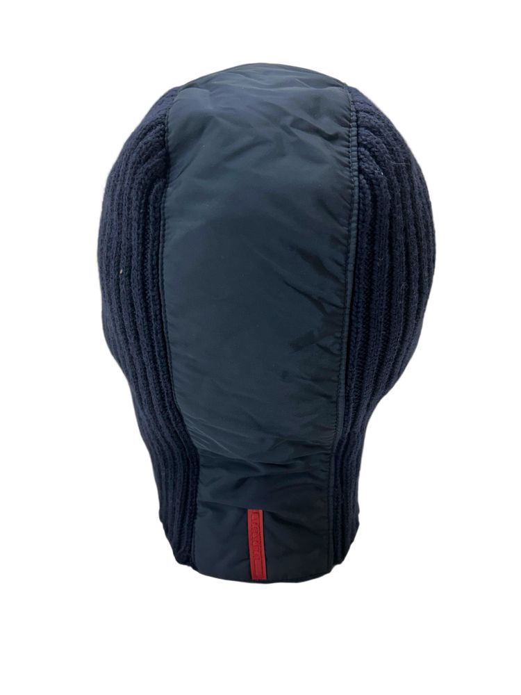 Prada Linea Rossa Blue Ribbed Wool Balaclava With Soft Nylon Peak & Panelling 5