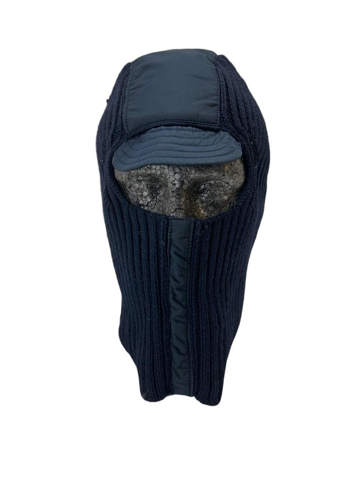 Prada Linea Rossa Blue Ribbed Wool Balaclava With Soft Nylon Peak & Panelling