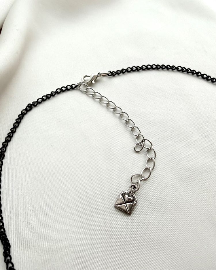 Natural Amethyst Layered Choker | Black Chain, Purple Beads & Envelope Charm⁠ image 4