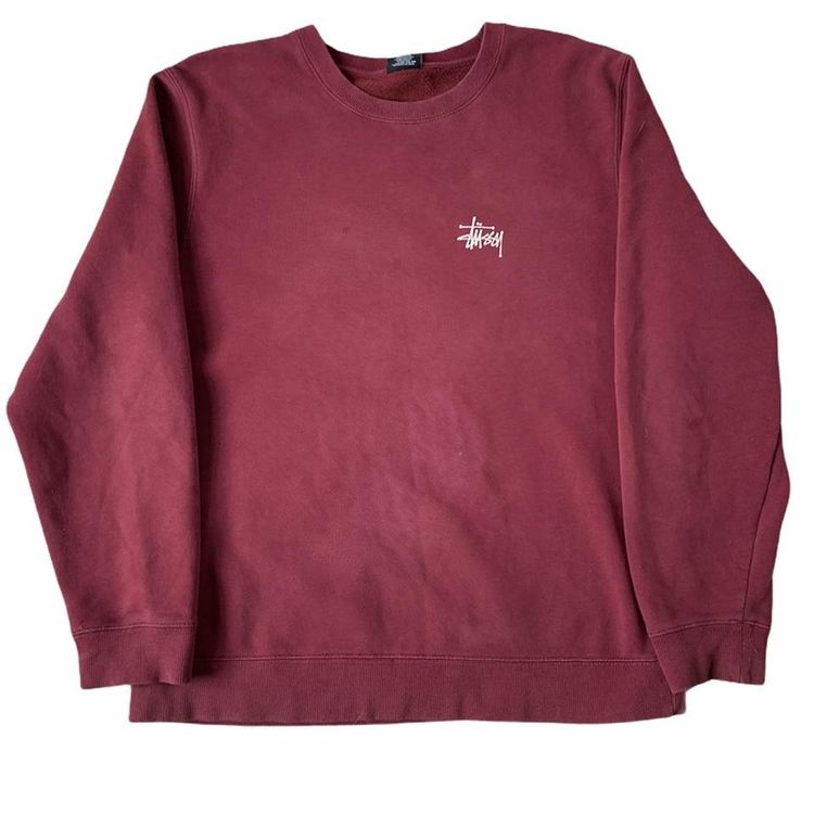 Stüssy Stussy | burgundy crewneck spellout jumper | classic logo crewneck | 7.5/10 condition - general wear product image