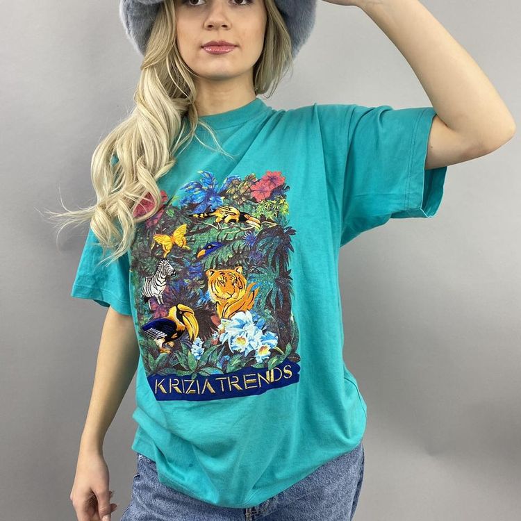 Krizia turquoise embroidered and printed t shirt image 1