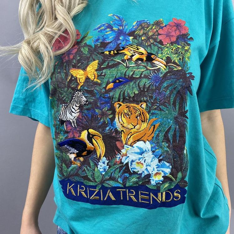 Krizia turquoise embroidered and printed t shirt image 2