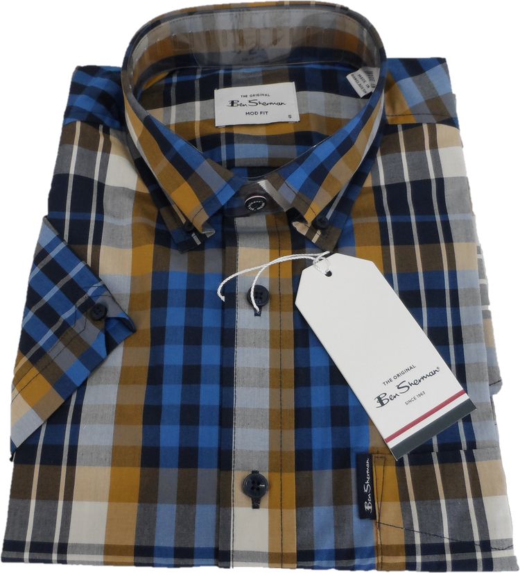 Ben Sherman Mens Lapis Blue Checked Short Sleeved Shirt image 4