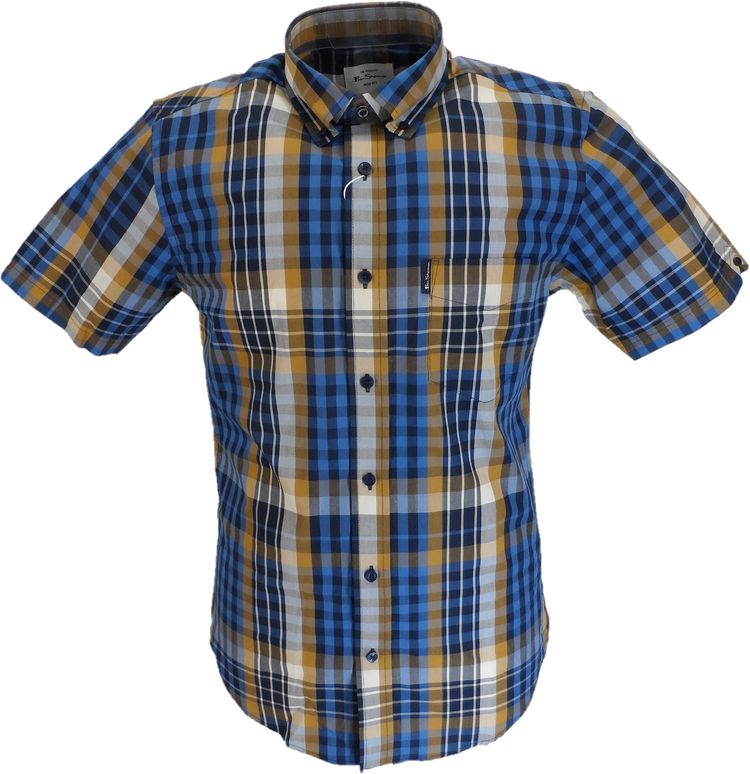 Ben Sherman Mens Lapis Blue Checked Short Sleeved Shirt image 1