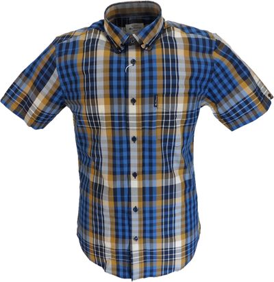 Ben Sherman Mens Lapis Blue Checked Short Sleeved Shirt