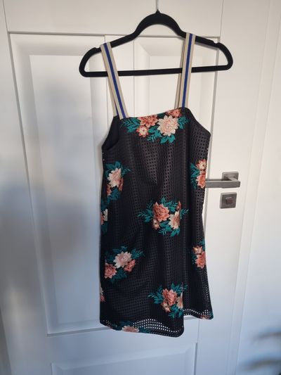 Black Floral Dress With Striped Straps