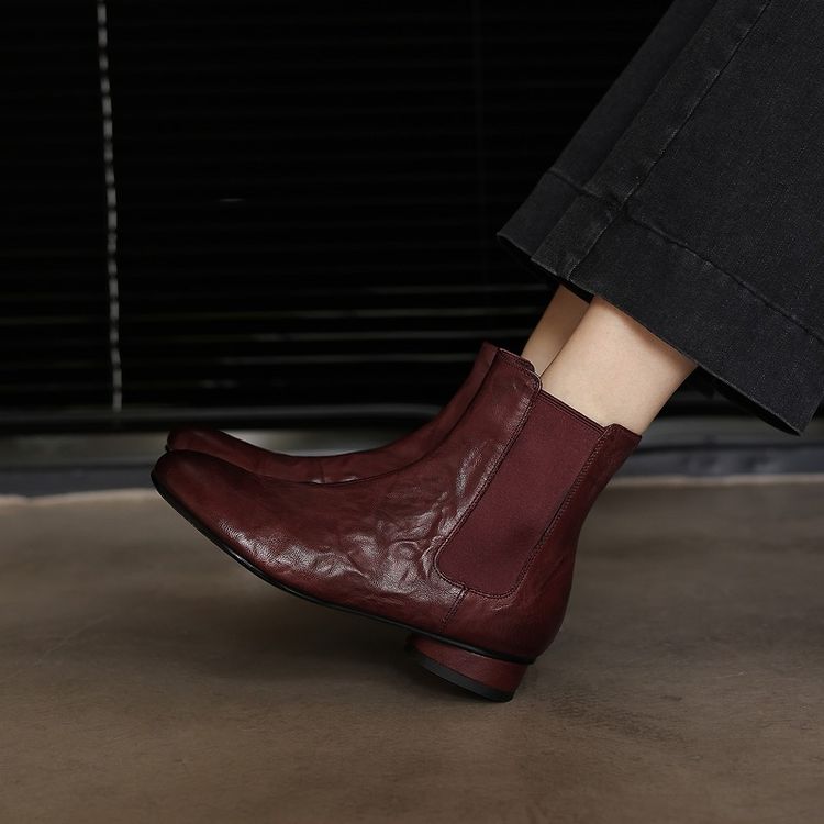 Burgundy Leather Ankle Boots image 1