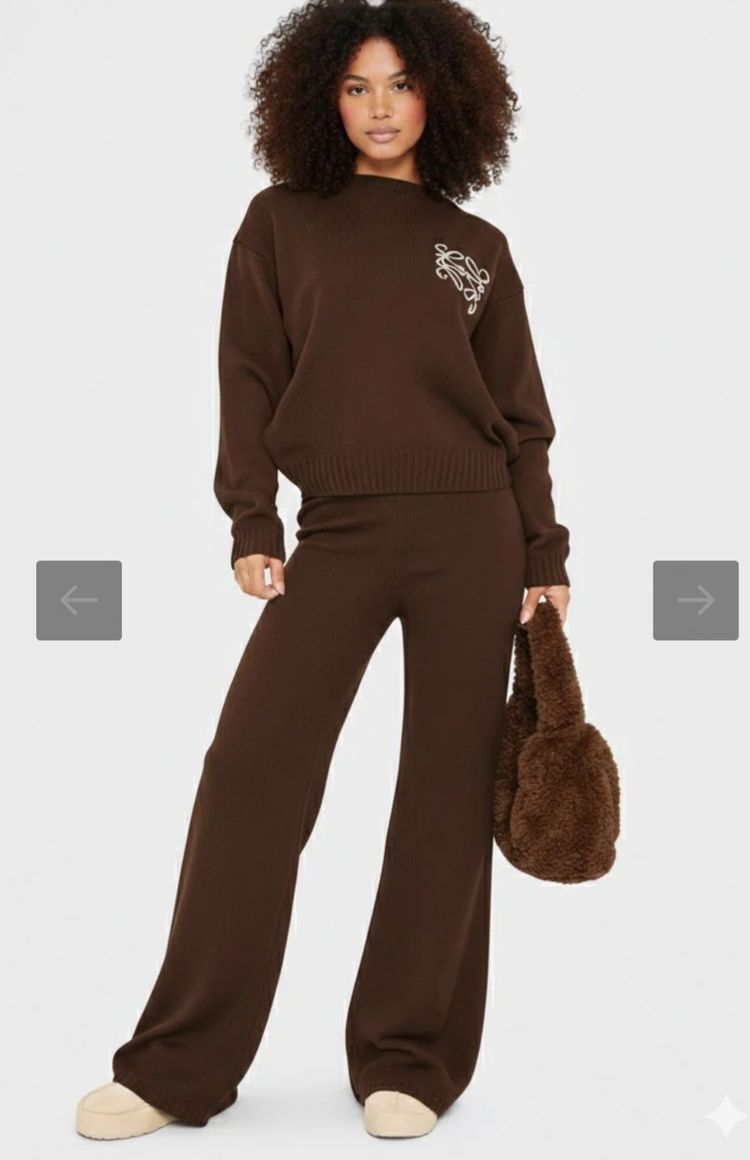 Brown Knit Sweater And Pants Set