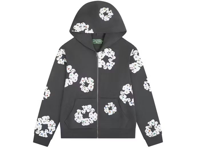 Denim Tears Rhinestone Cotton Wreath Zip Hoodie Vintage  Black